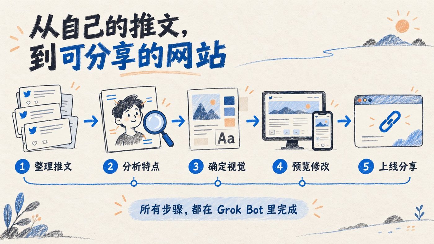 把自己的推文做成个人画像网站,  用 Grok Bot 从分析特点到上线分享保姆级教程